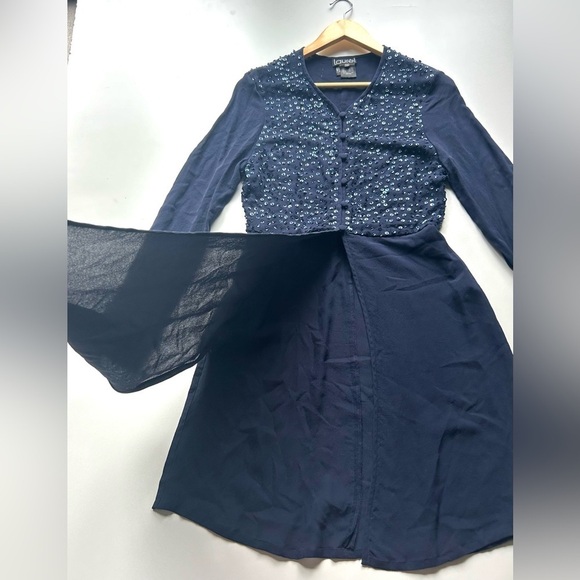 Laurel 100% silk top sequins tunic flowy  navy blue size 38 - Picture 4 of 9
